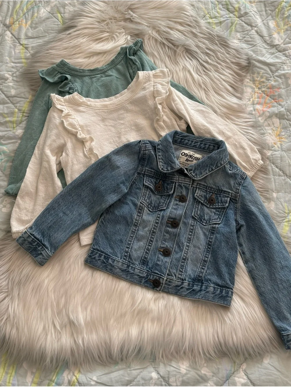 Girls 3T Denim Jacket & Long Sleeve T-Shirt Lot | OshKosh B'gosh and Cat & Jack
